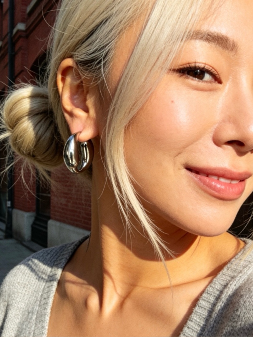 Polished Silver Sculpted Hoop Earrings - Modern Sculpted Hoops - Picture 8 of 11